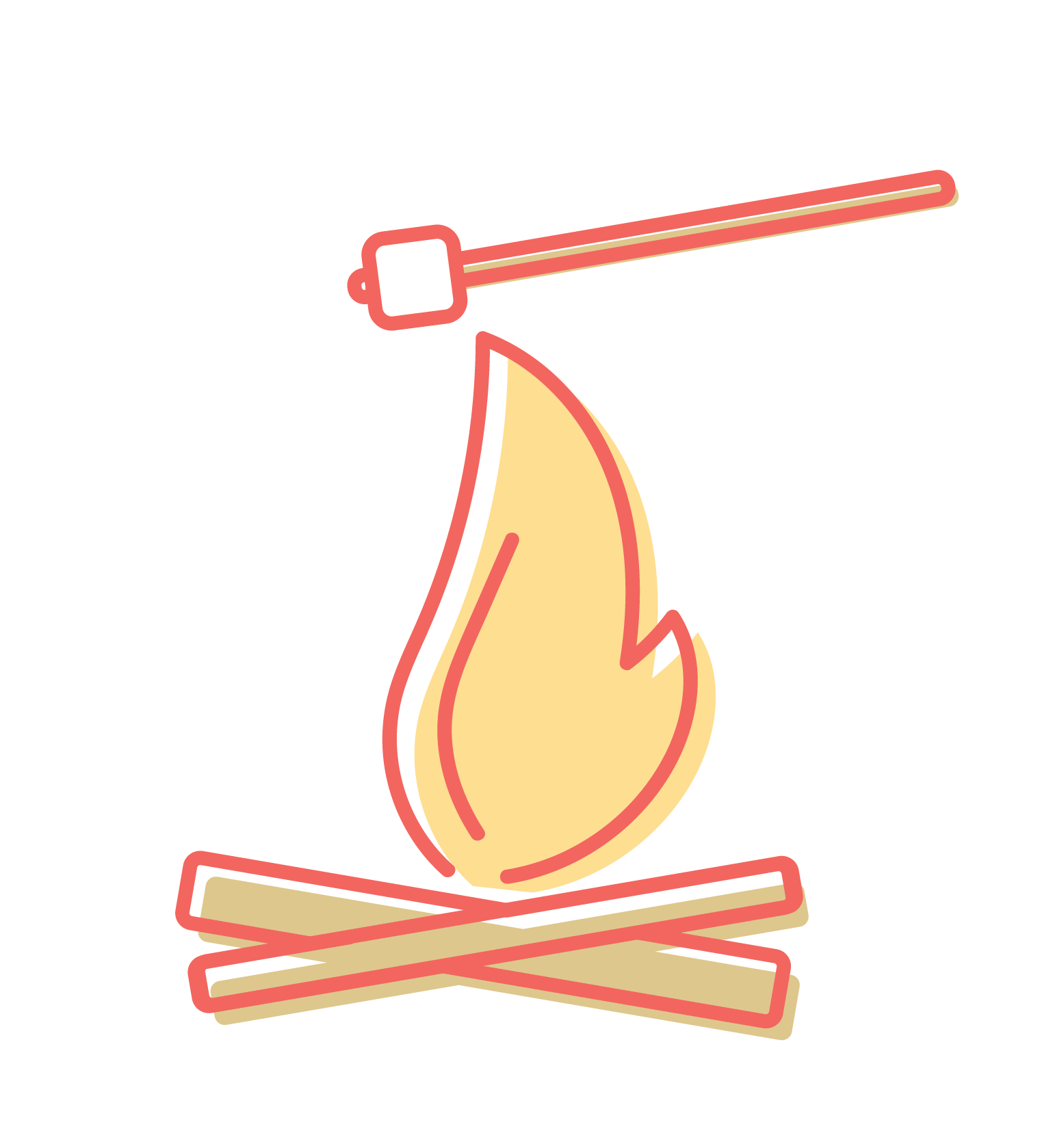 illustration of a marshmallow roasting over a campfire