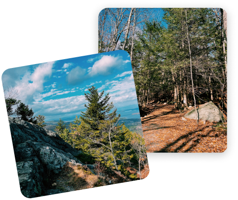2 overlayed photos of mountain hikes near our Christian college in the Northeast
