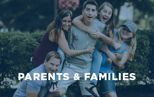 A graphic that says “Parents & Families” with five students in the background.