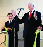 President Jud Carlberg and George Marsh at the ribbon-cutting ceremony in the DEC Loggia