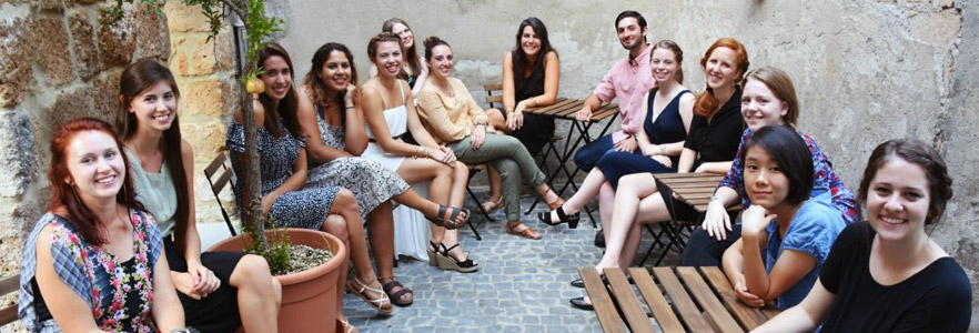 Group of students in convent patio