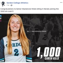 Hinds on Gordon Facebook page for her 1000th kill