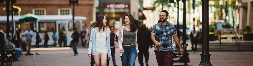 group of students walking through Boston
